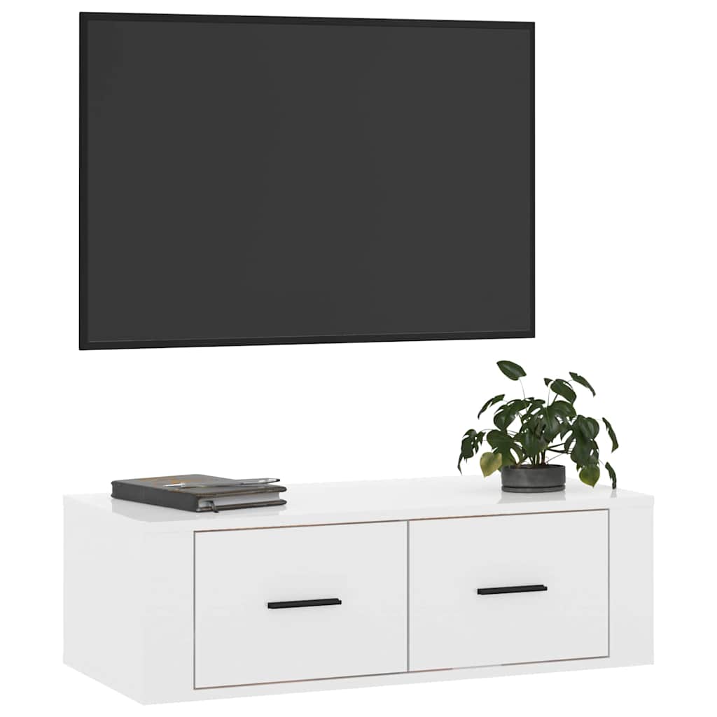 Hanging TV Cabinet High Gloss White 80x36x25 cm Engineered Wood