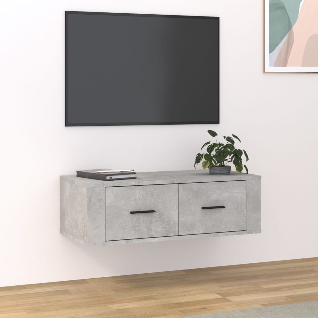 Hanging TV Cabinet Concrete Grey 80x36x25 cm Engineered Wood