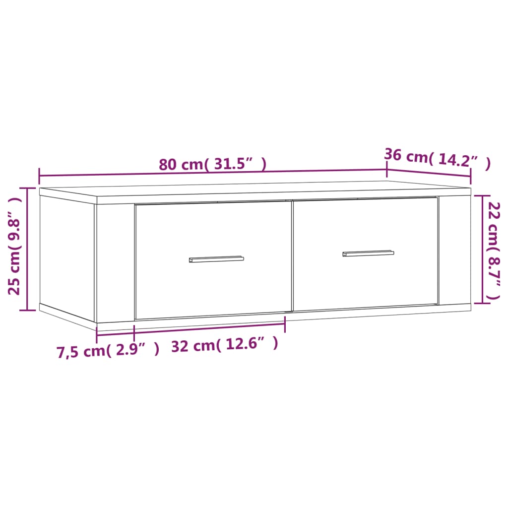 Hanging TV Cabinet Grey Sonoma 80x36x25 cm Engineered Wood