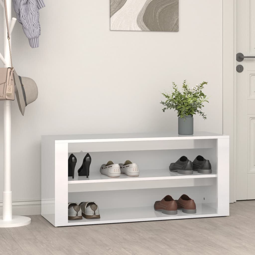 Shoe Rack High Gloss White 100x35x45 cm Engineered Wood