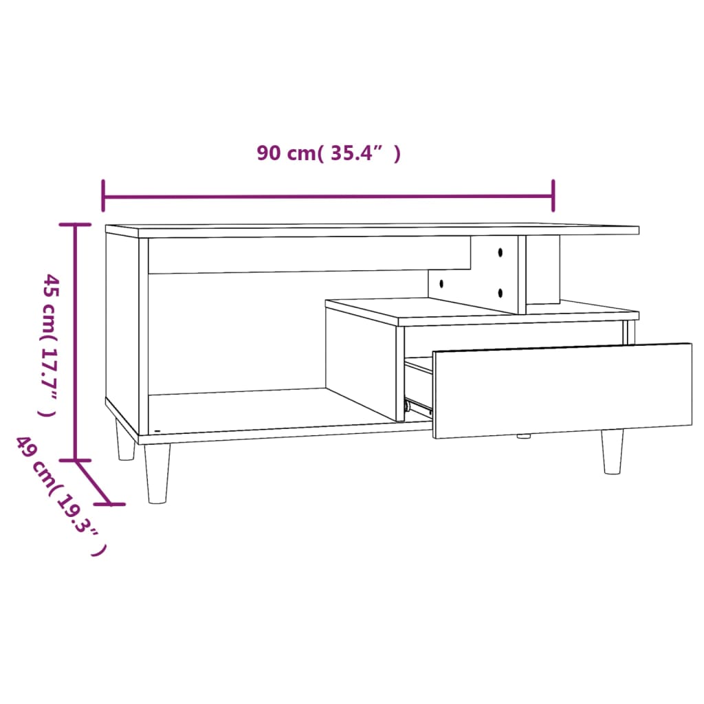 Coffee Table High Gloss White 90x49x45 cm Engineered Wood