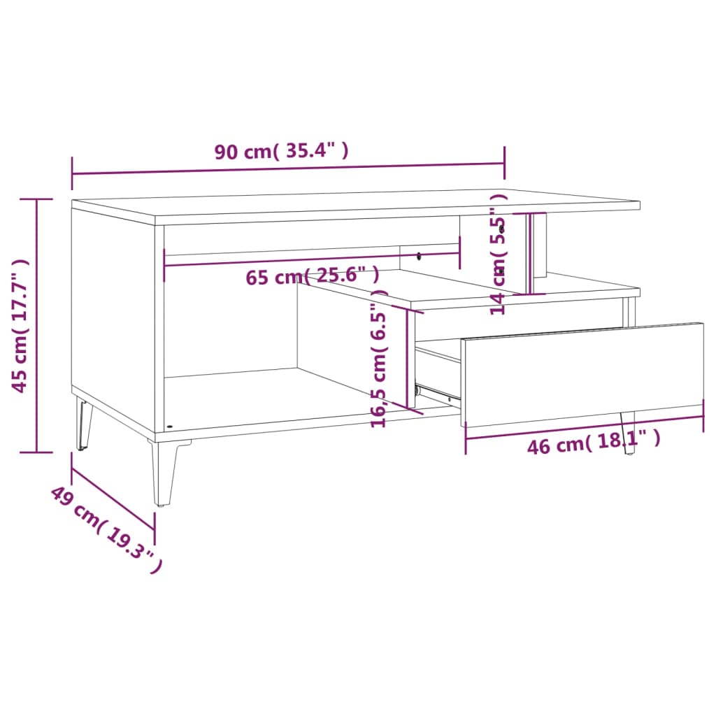 Coffee Table  Black 90x49x45 cm Engineered Wood