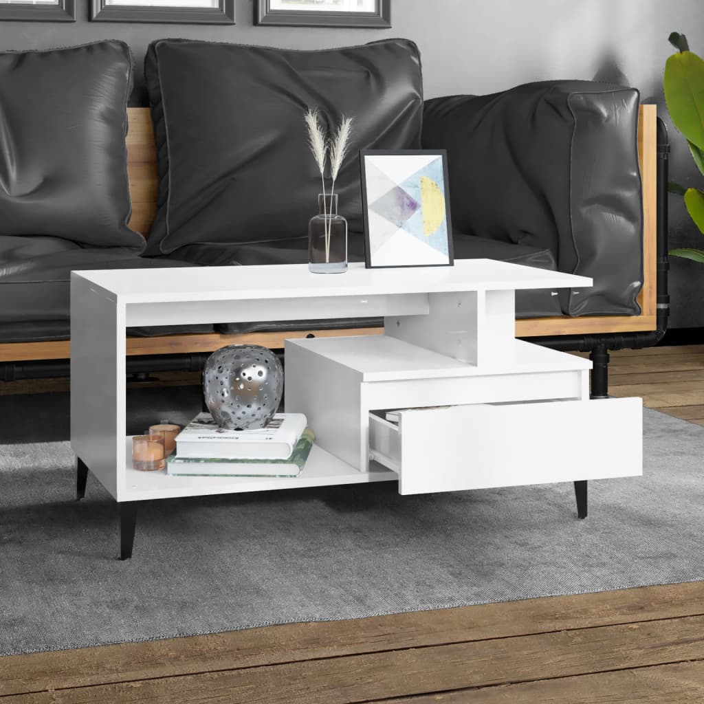 Coffee Table  High Gloss White 90x49x45 cm Engineered Wood