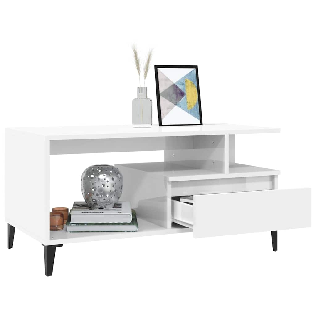 Coffee Table High Gloss White 90x49x45 cm Engineered Wood