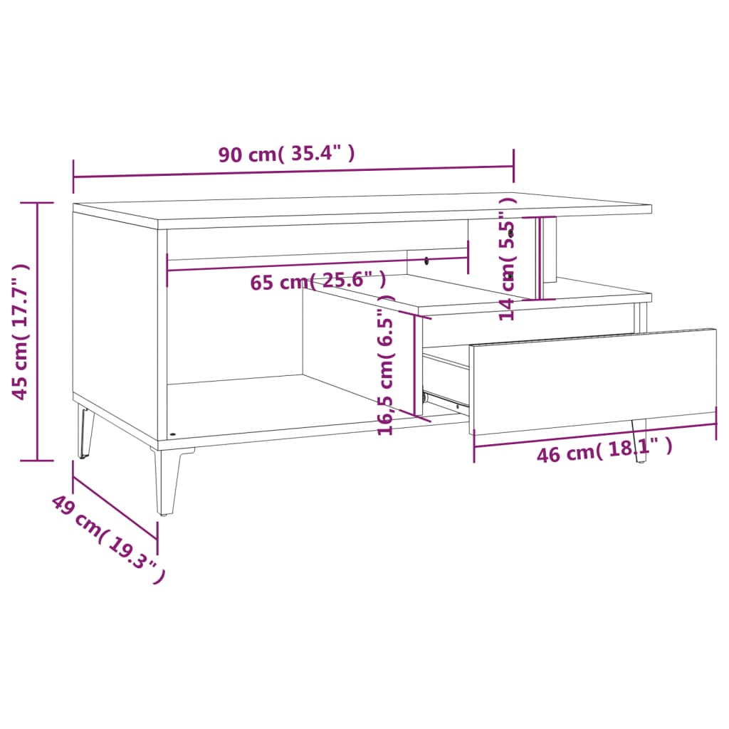 Coffee Table  Smoked Oak 90x49x45 cm Engineered Wood