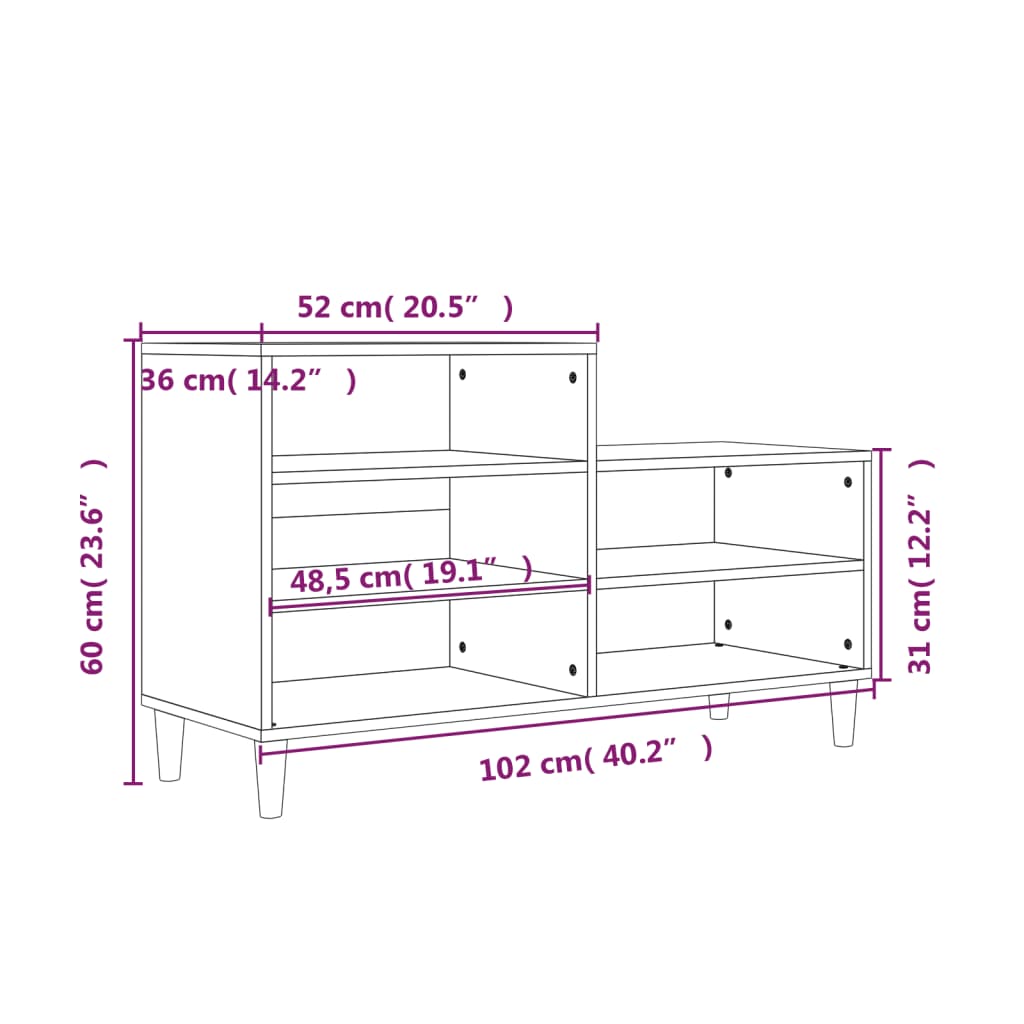 Shoe Cabinet Concrete Grey 102x36x60 cm Engineered Wood