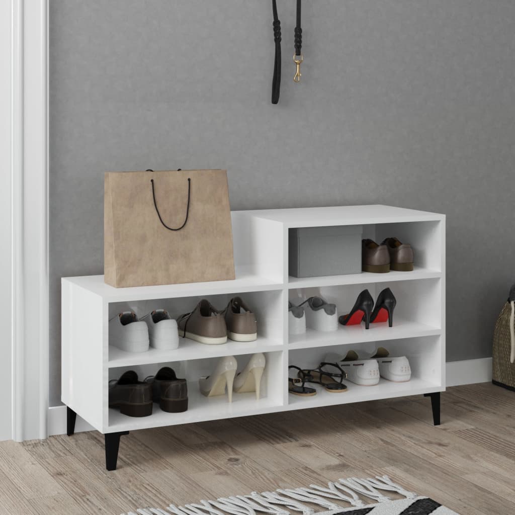 Shoe Cabinet High Gloss White 102x36x60 cm Engineered Wood