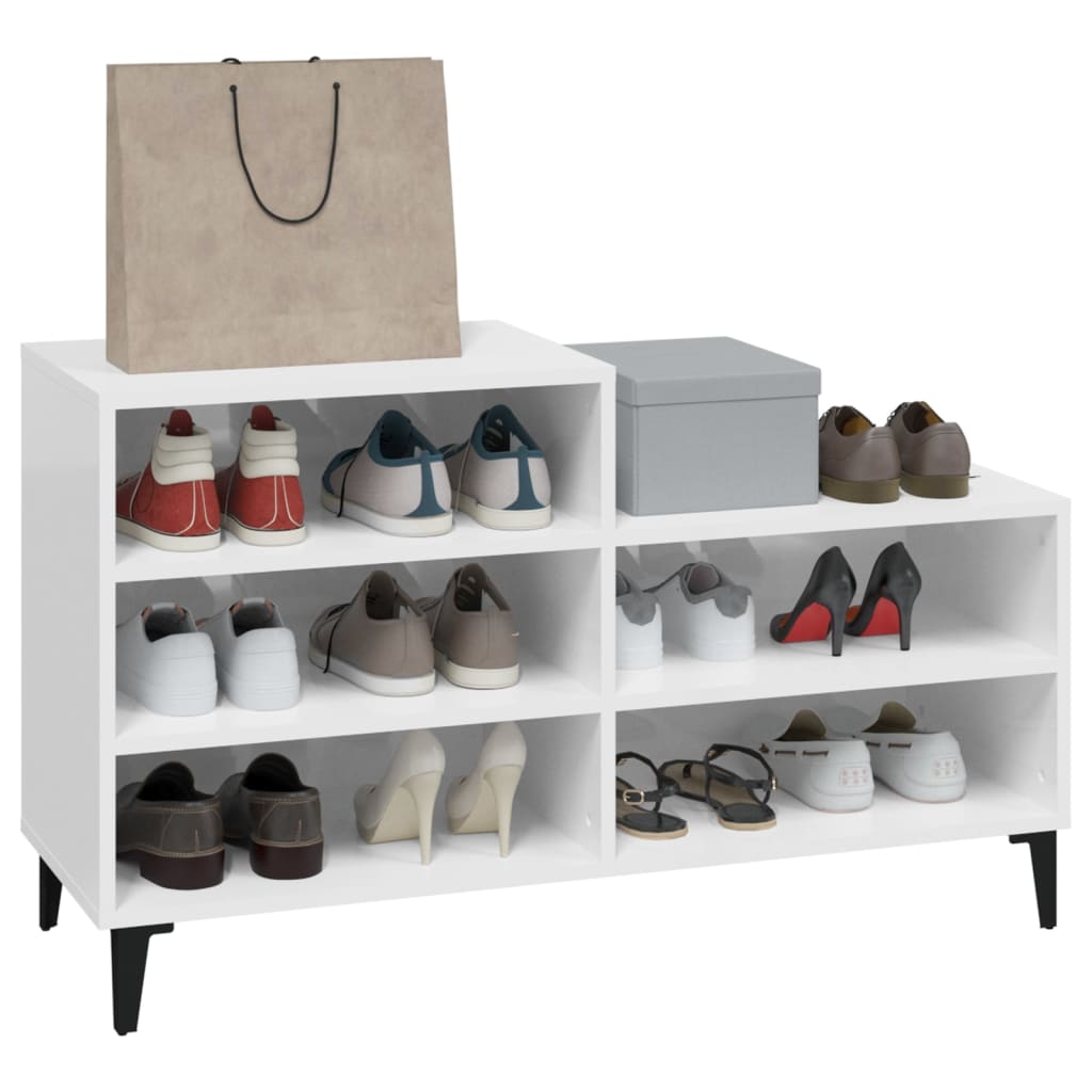 Shoe Cabinet High Gloss White 102x36x60 cm Engineered Wood