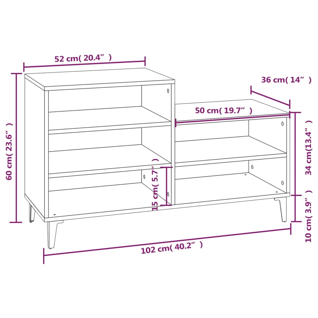 Shoe Cabinet High Gloss White 102x36x60 cm Engineered Wood