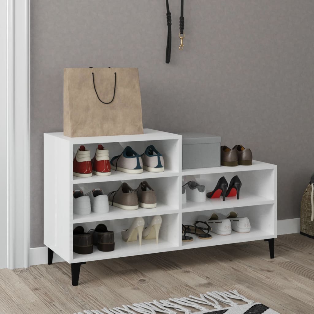 Shoe Cabinet High Gloss White 102x36x60 cm Engineered Wood