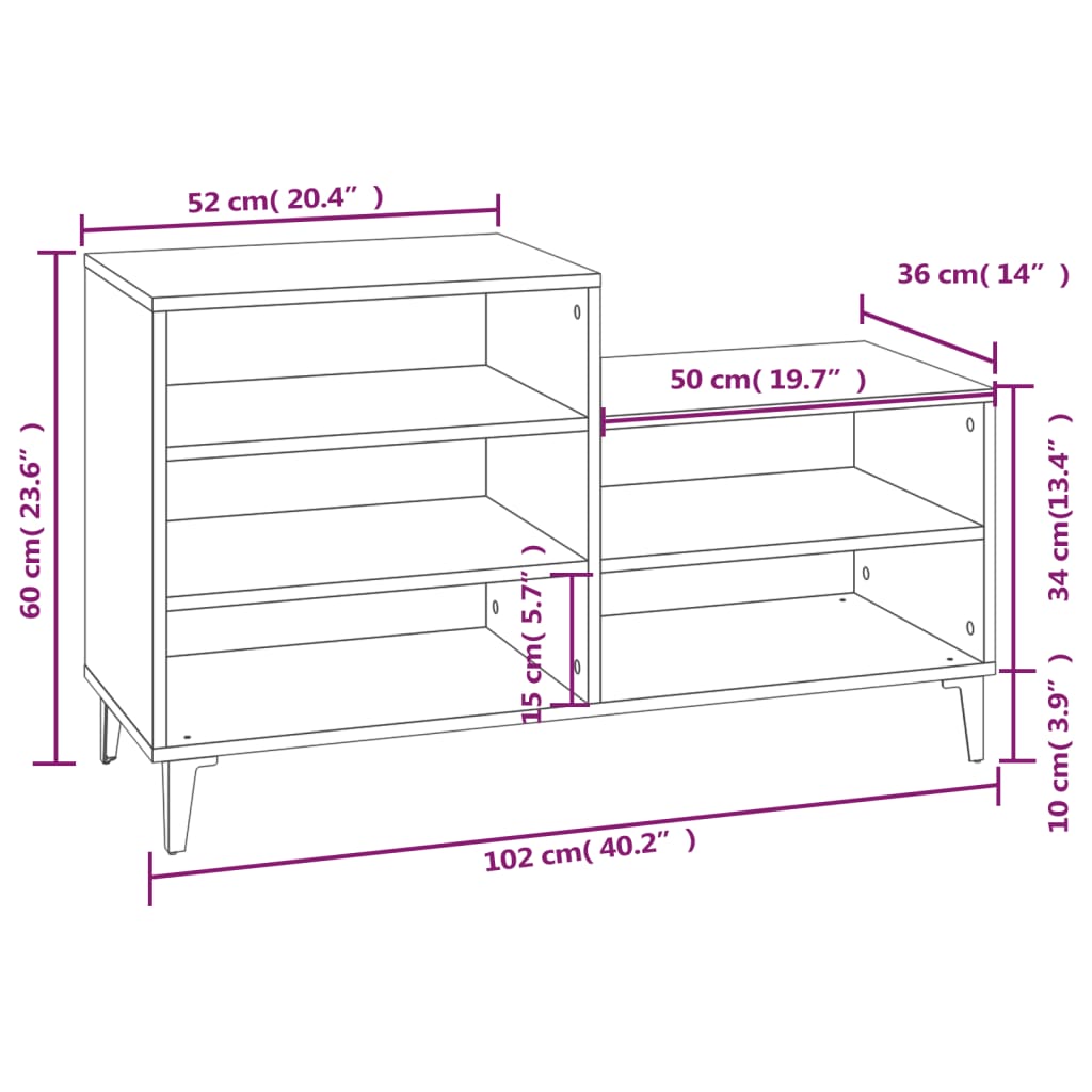 Shoe Cabinet Sonoma Oak 102x36x60 cm Engineered Wood