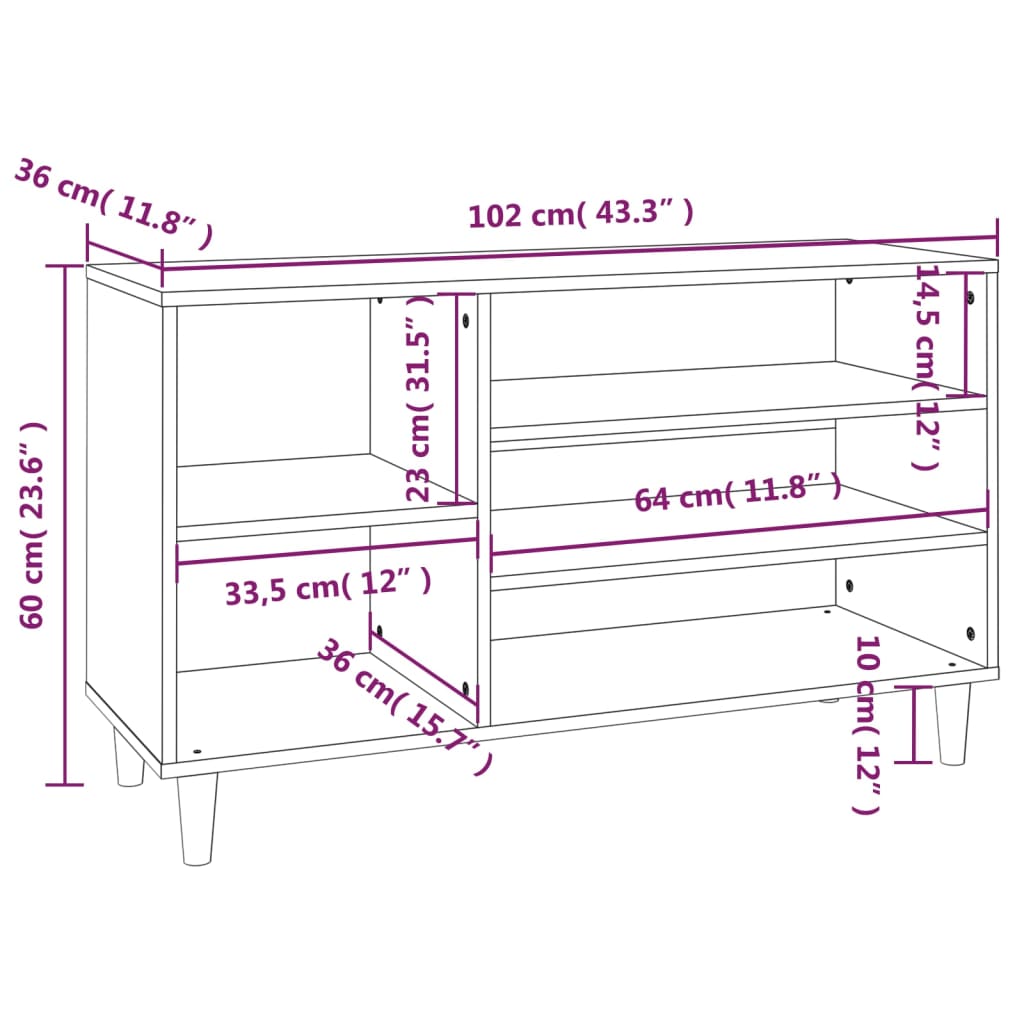 Shoe Cabinet Concrete Grey 102x36x60 cm Engineered Wood