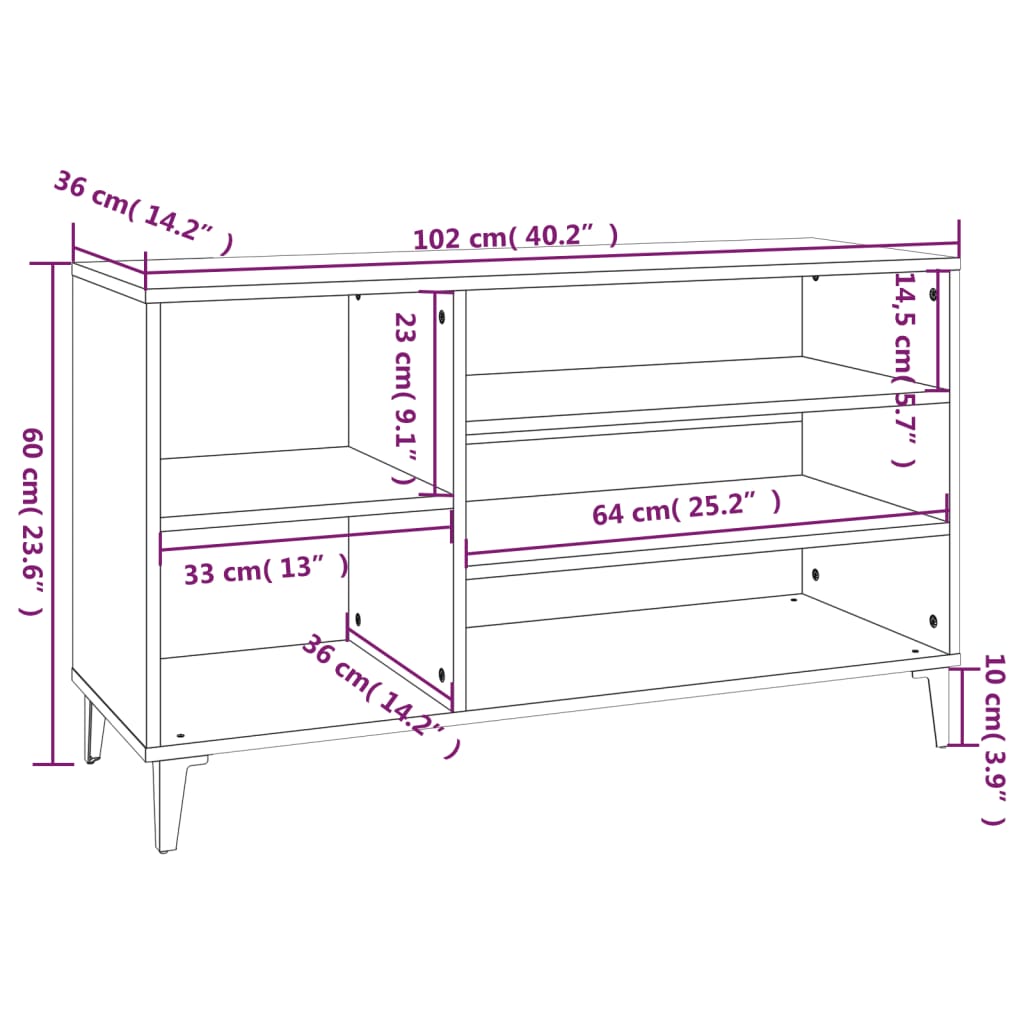 Shoe Cabinet High Gloss White 102x36x60 cm Engineered Wood