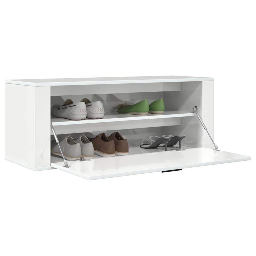 Wall Shoe Cabinet High Gloss White 100x35x38 cm Engineered Wood