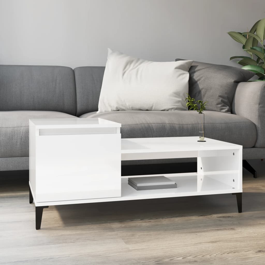 Coffee Table High Gloss White 100x50x45 cm Engineered Wood