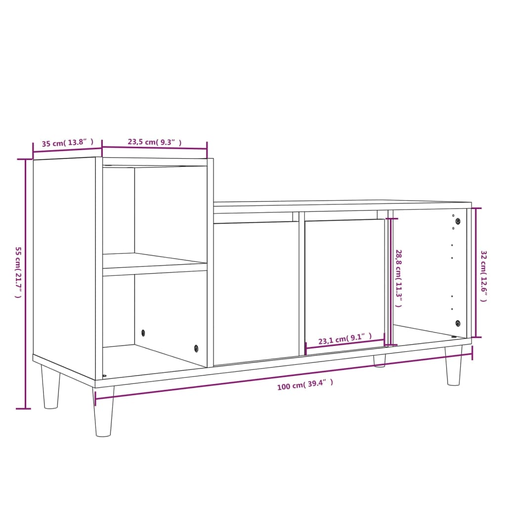 TV Cabinet White 100x35x55 cm Engineered Wood