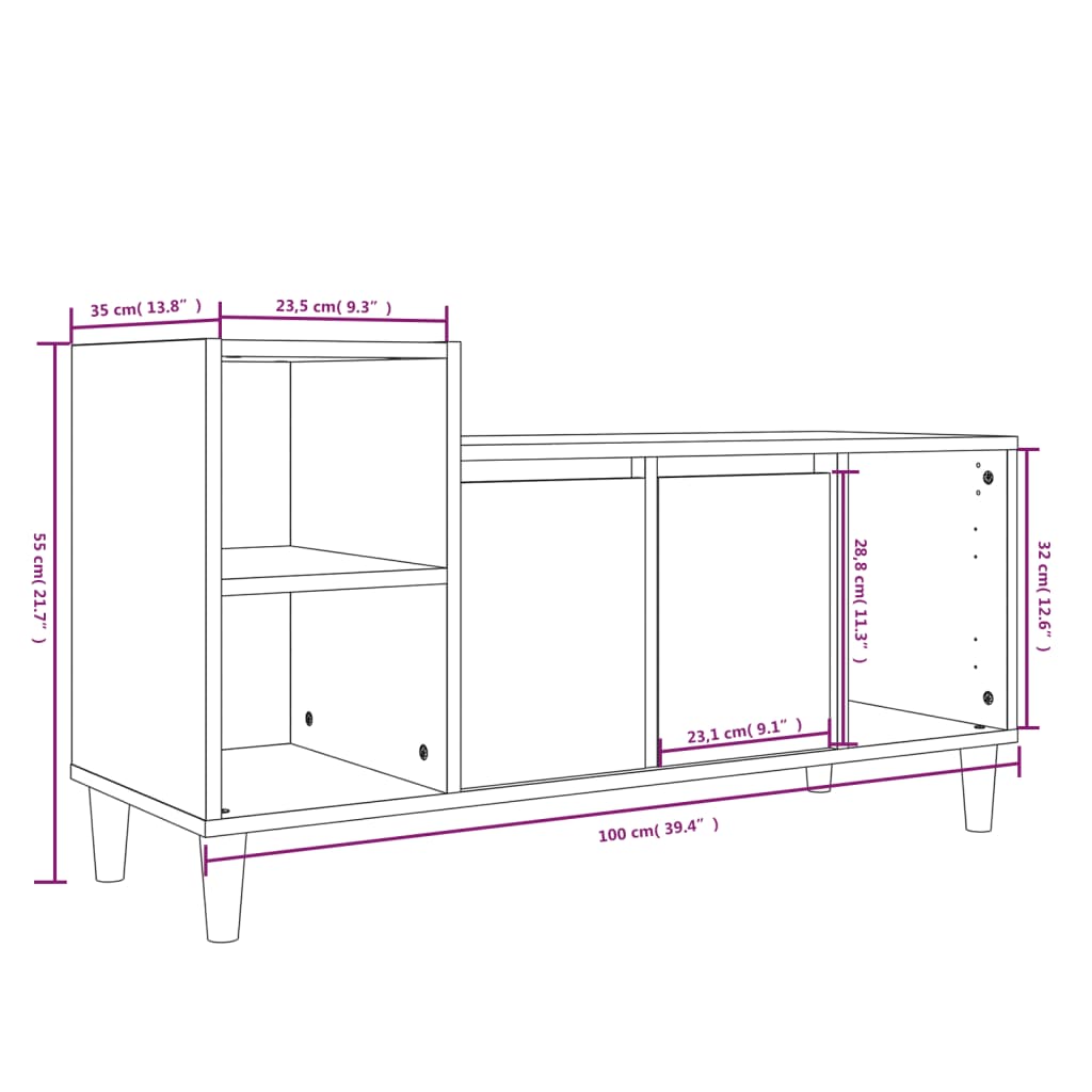 TV Cabinet Black 100x35x55 cm Engineered Wood