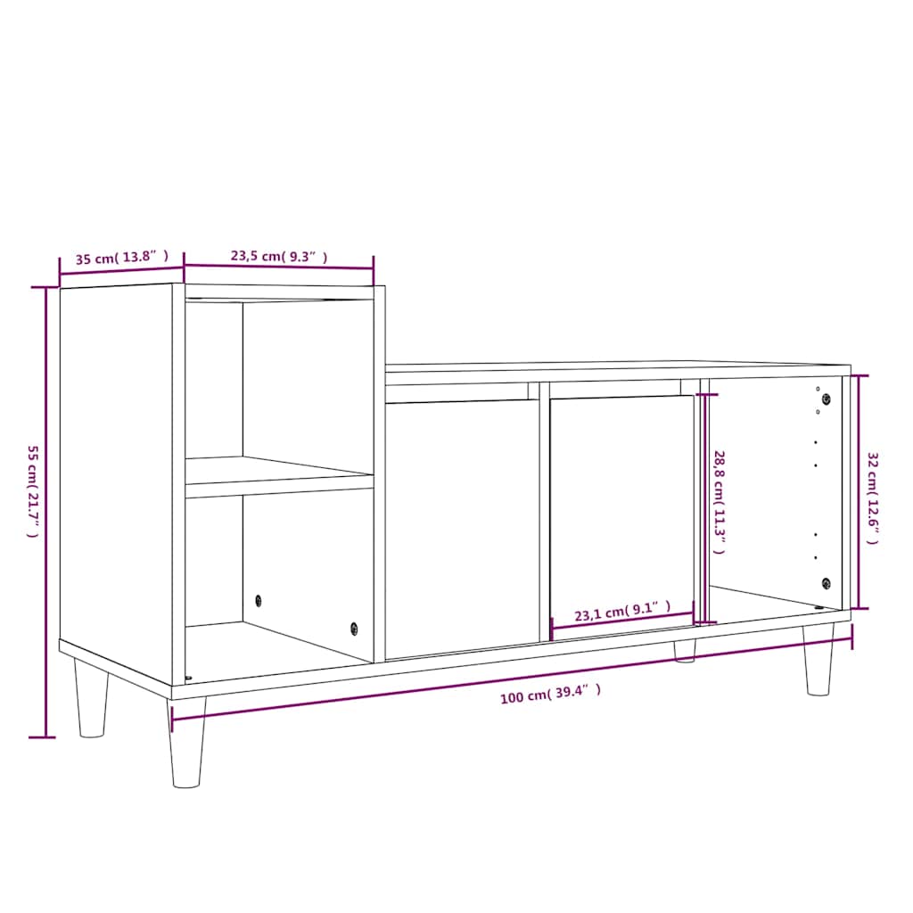 TV Cabinet High Gloss White 100x35x55 cm Engineered Wood