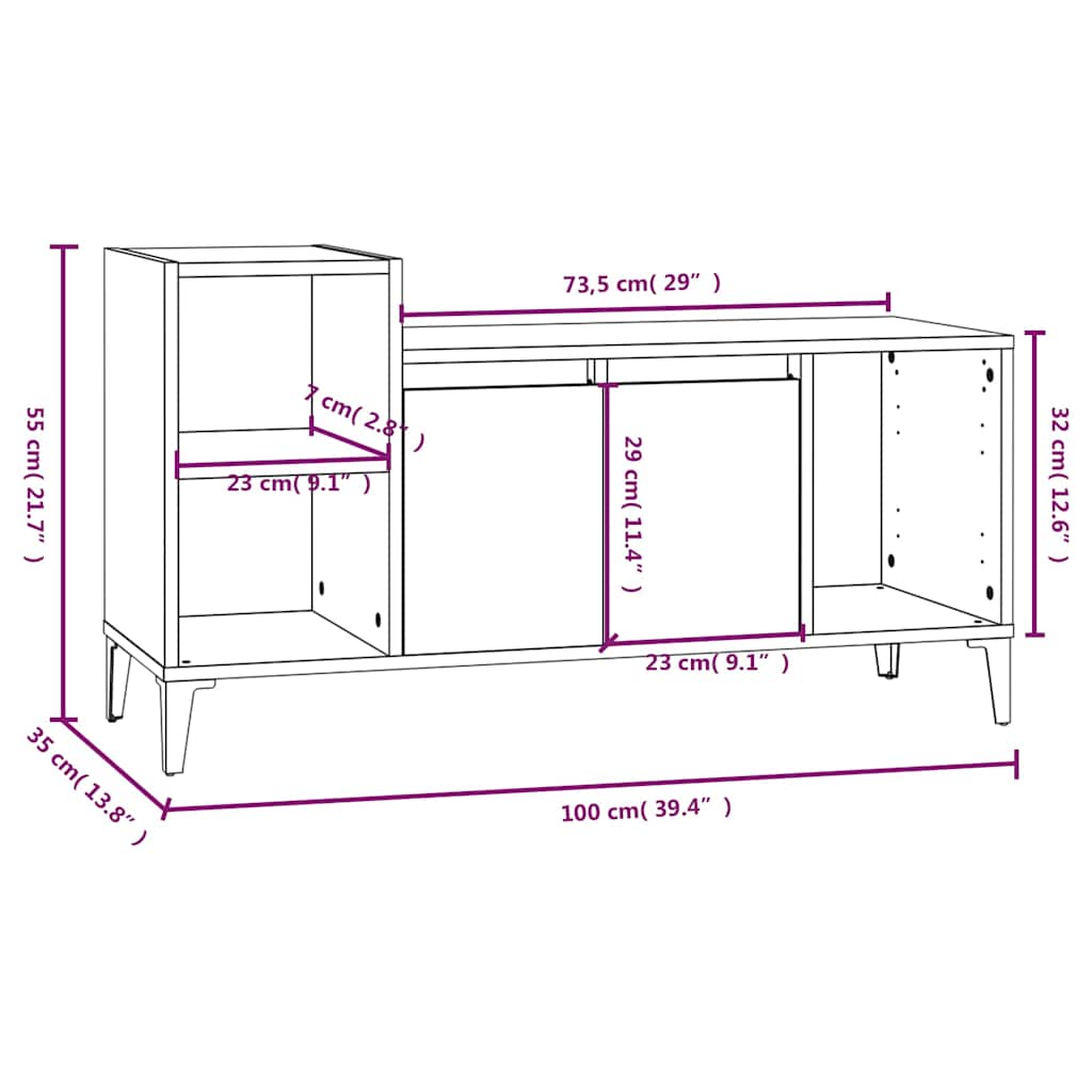 TV Cabinet Concrete Grey 100x35x55 cm Engineered Wood