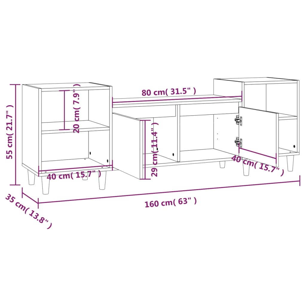 TV Cabinet High Gloss White 160x35x55 cm Engineered Wood