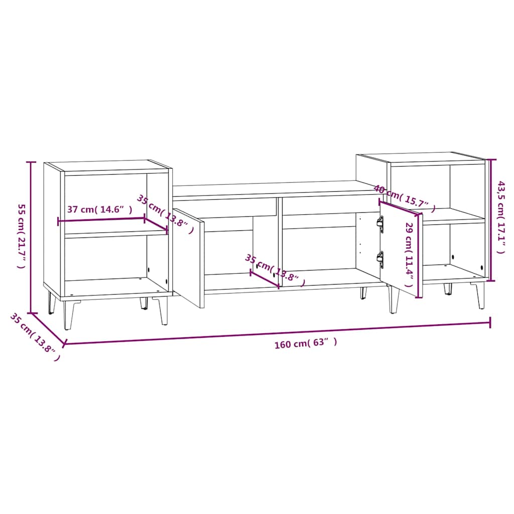 TV Cabinet White 160x35x55 cm Engineered Wood