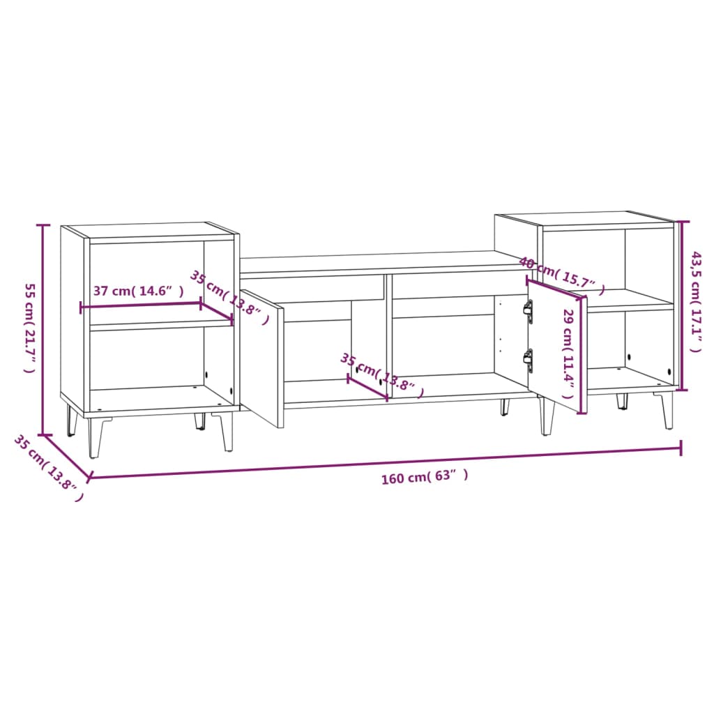 TV Cabinet Black 160x35x55 cm Engineered Wood