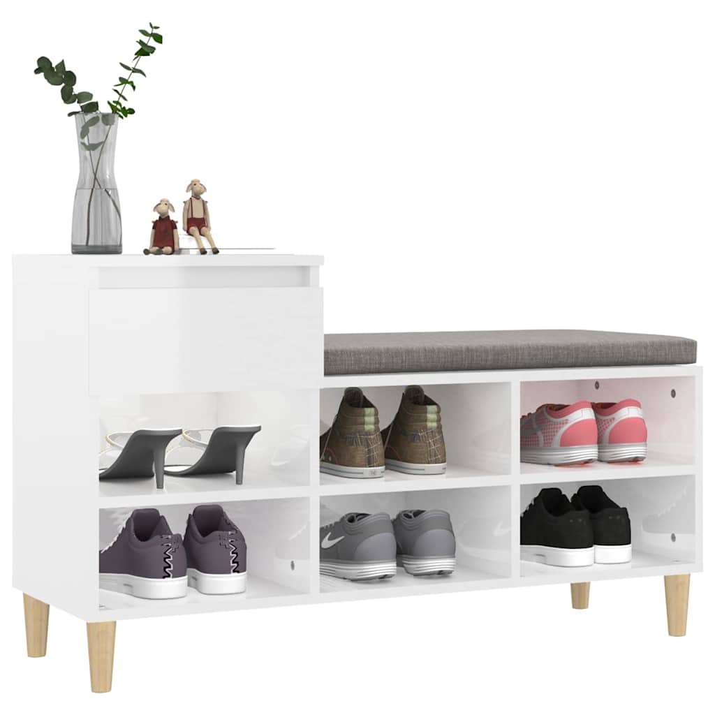 Shoe Cabinet High Gloss White 102x36x60 cm Engineered Wood