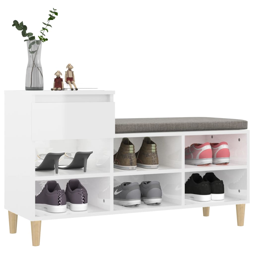 Shoe Cabinet High Gloss White 102x36x60 cm Engineered Wood