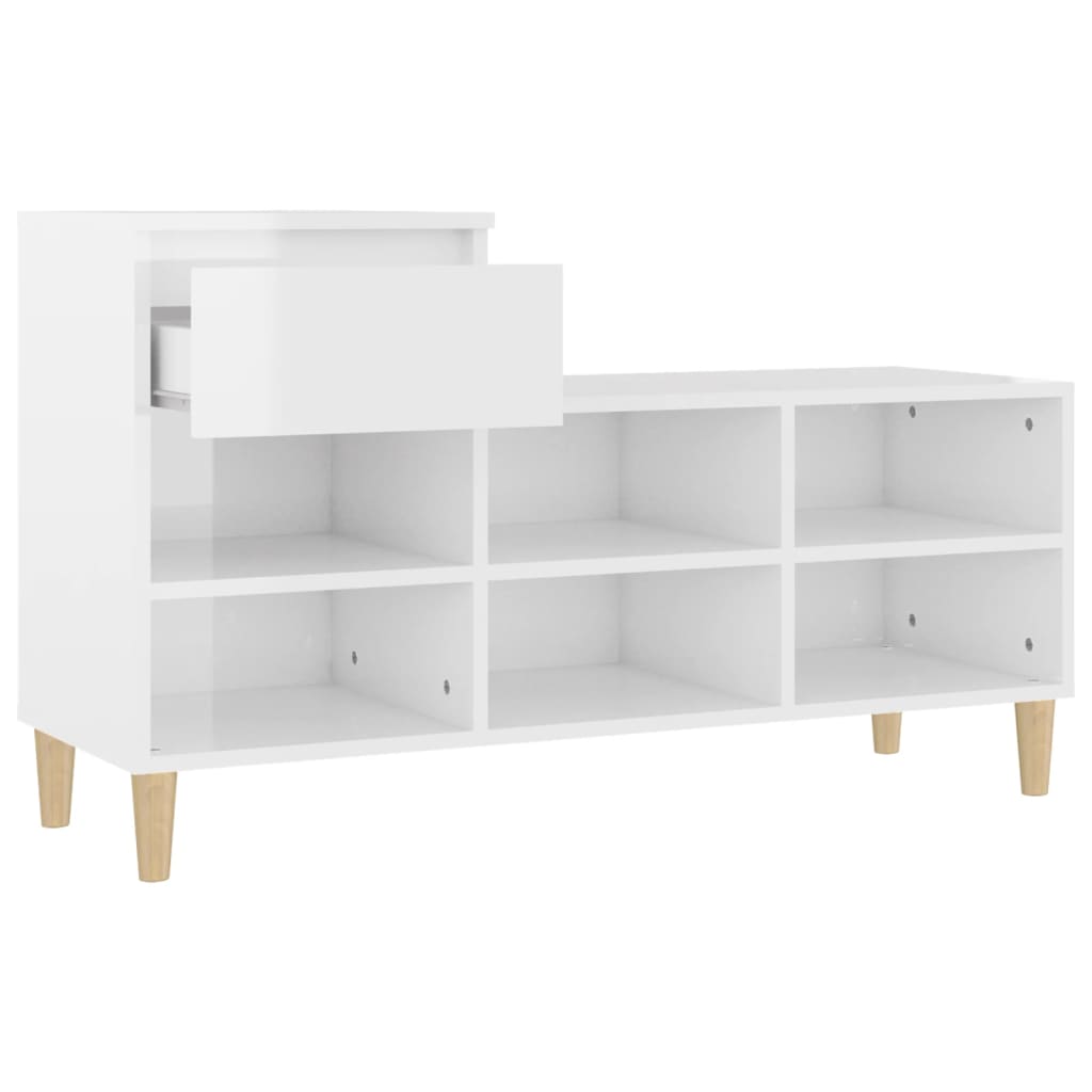 Shoe Cabinet High Gloss White 102x36x60 cm Engineered Wood