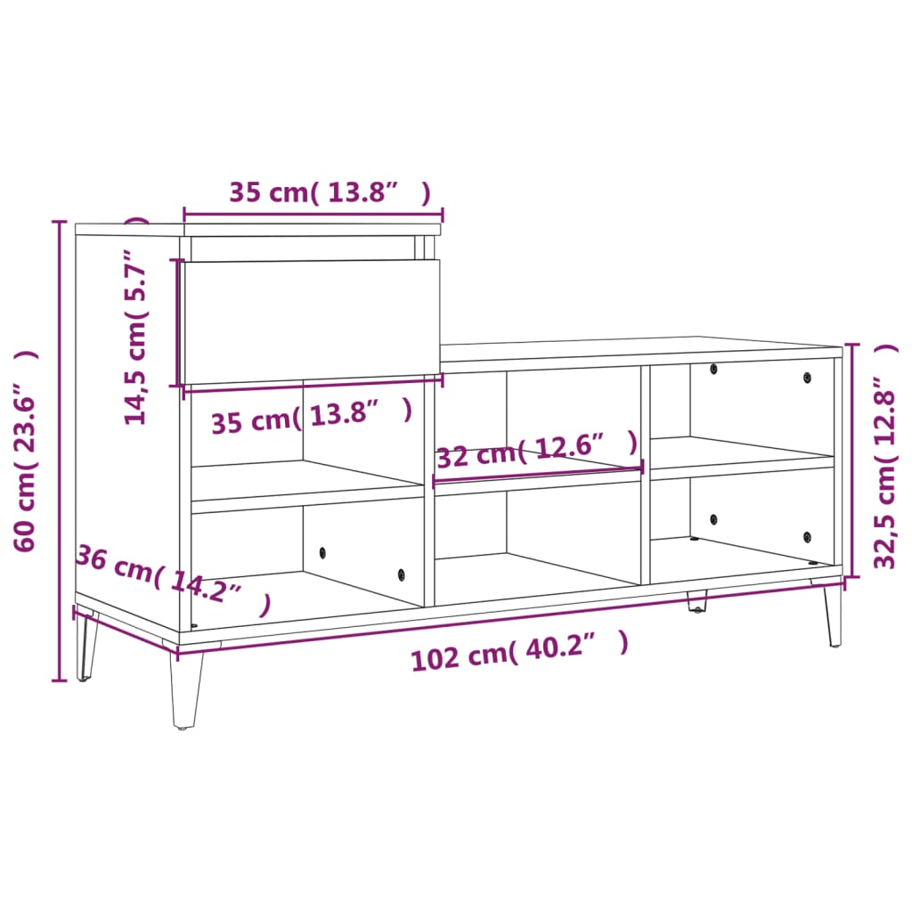 Shoe Cabinet White 102x36x60 cm Engineered Wood