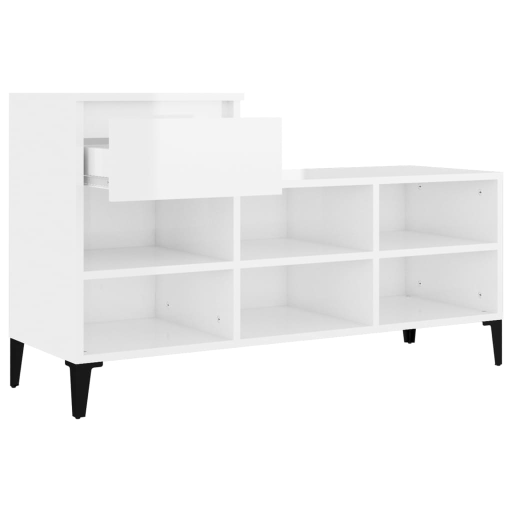 Shoe Cabinet High Gloss White 102x36x60 cm Engineered Wood