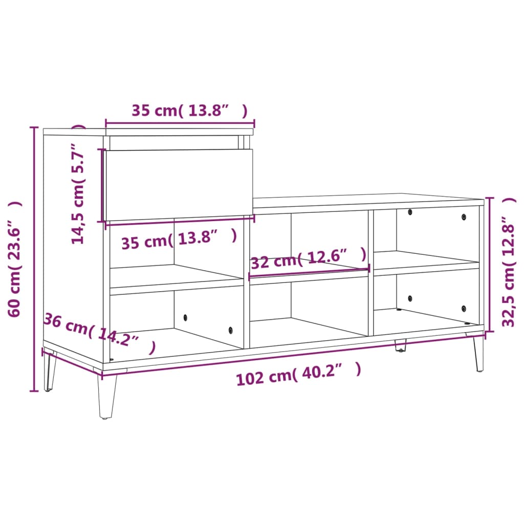 Shoe Cabinet High Gloss White 102x36x60 cm Engineered Wood