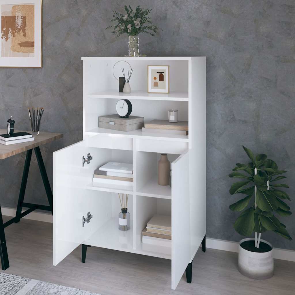 Highboard High Gloss White 60 x 36 x 110 cm Engineered Wood