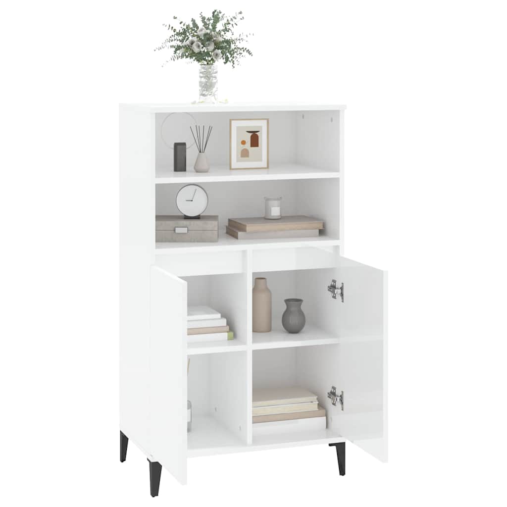 Highboard High Gloss White 60 x 36 x 110 cm Engineered Wood