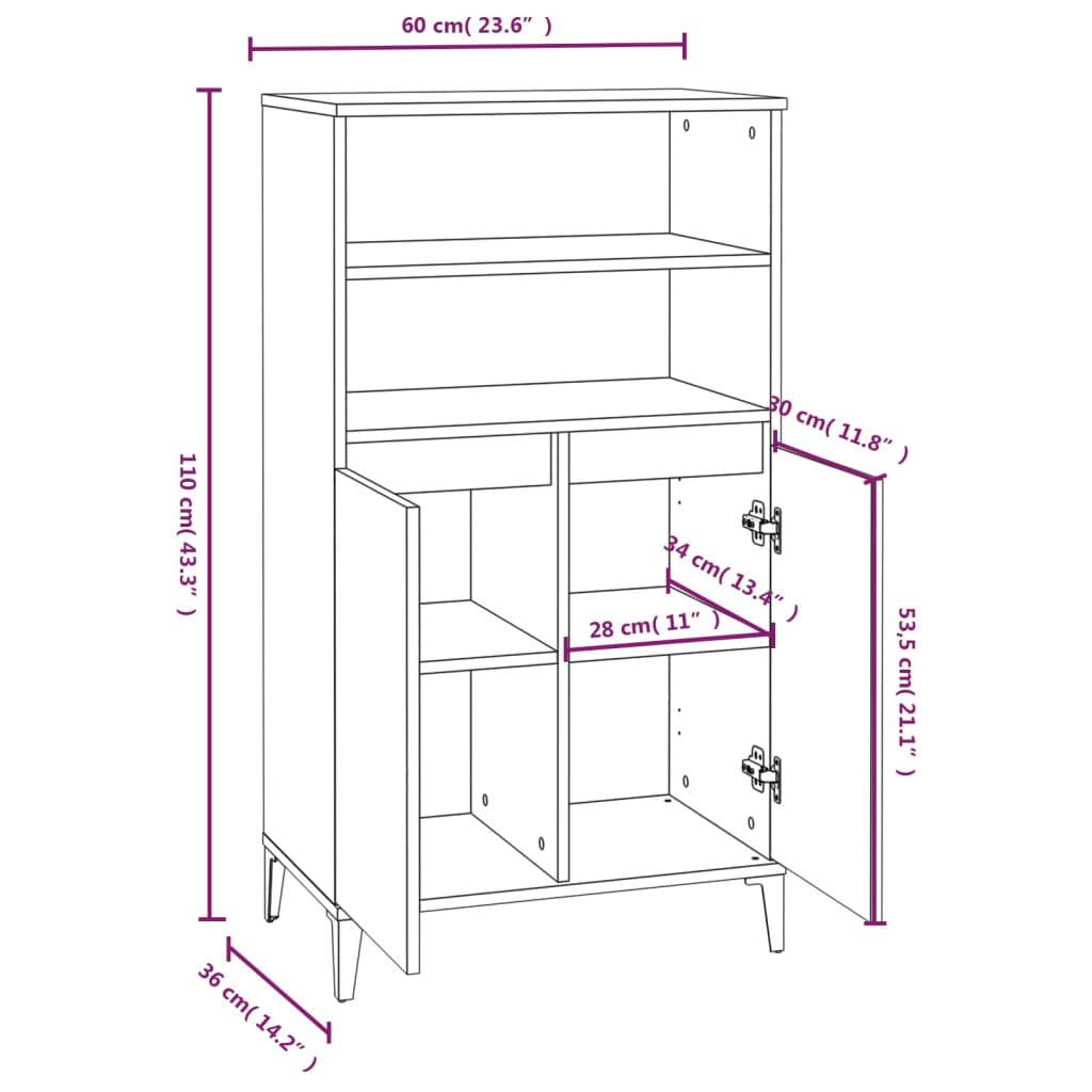 Highboard Smoked Oak 60x36x110 cm Engineered Wood