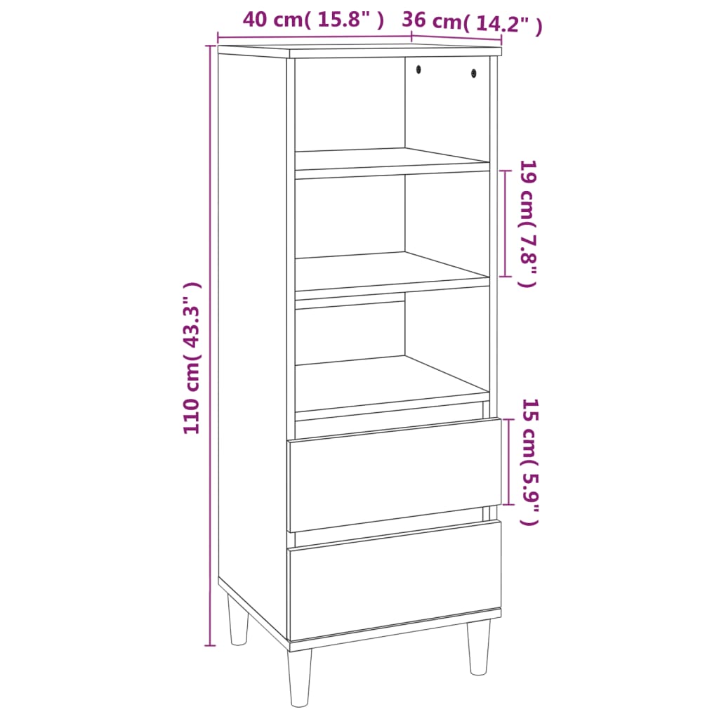 Highboard Concrete Grey 40x36x110 cm Engineered Wood