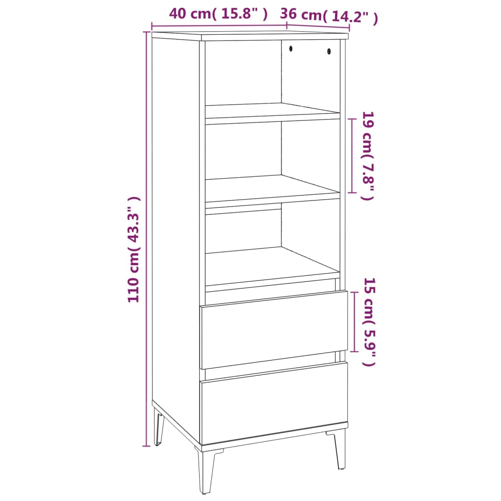 Highboard Concrete Grey 40x36x110 cm Engineered Wood