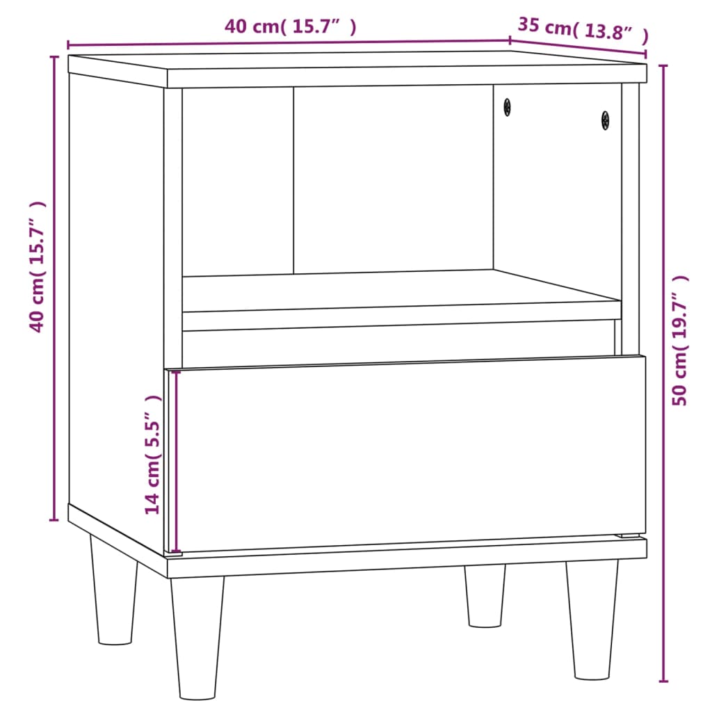 Bedside Cabinet White 40x35x50 cm