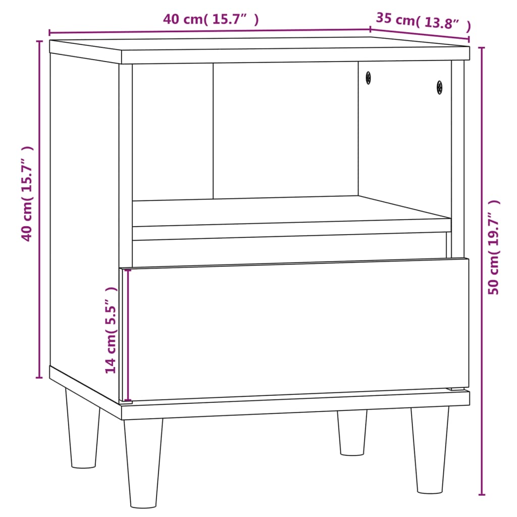 Bedside Cabinet Smoked Oak 40x35x50 cm