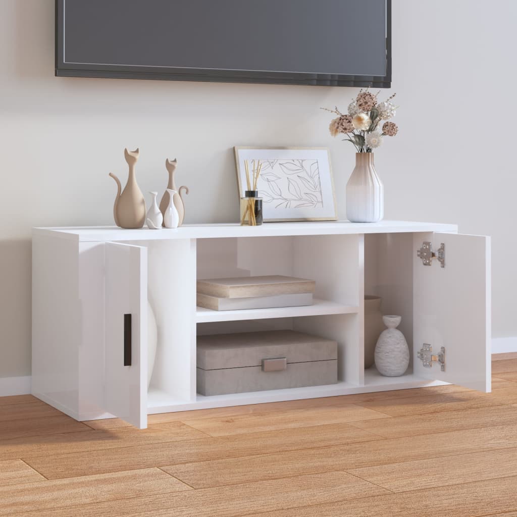 TV Cabinet High Gloss White 100x35x40 cm Engineered Wood