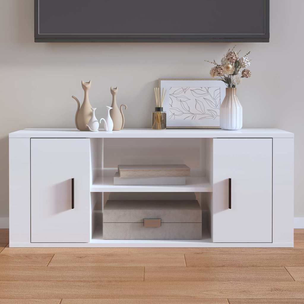 TV Cabinet High Gloss White 100x35x40 cm Engineered Wood