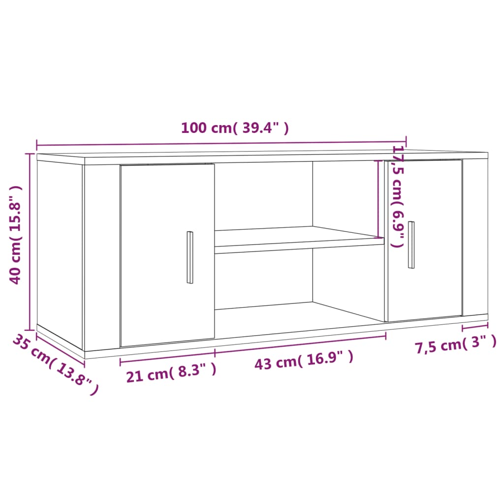 TV Cabinet Brown Oak 100x35x40 cm Engineered Wood