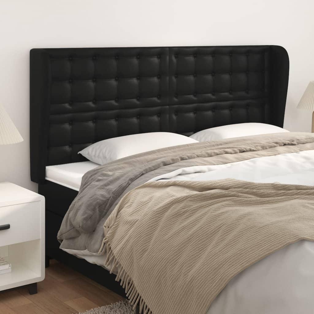 Headboard with Ears Black 203 cm Faux Leather