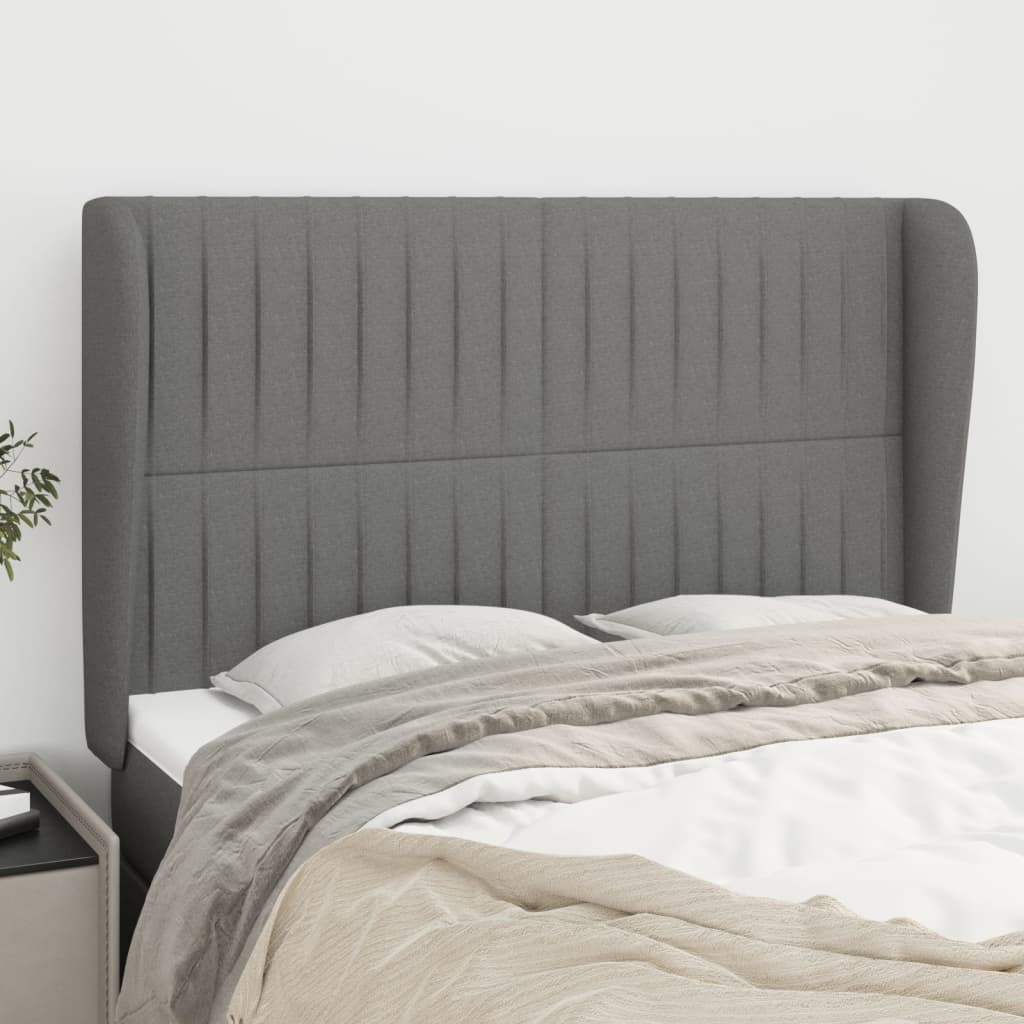 Headboard with Ears Dark Grey 147 cm Fabric