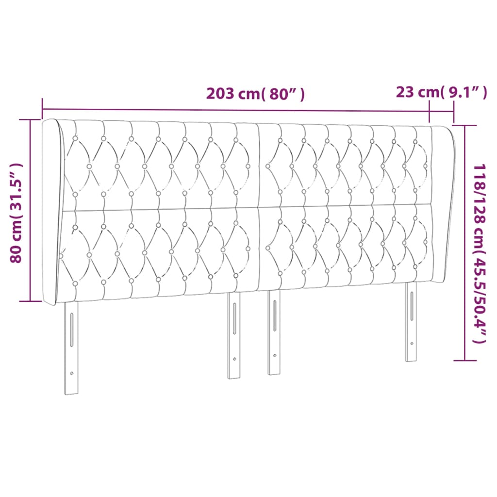 Headboard with Ears Dark Grey 203 cm Fabric