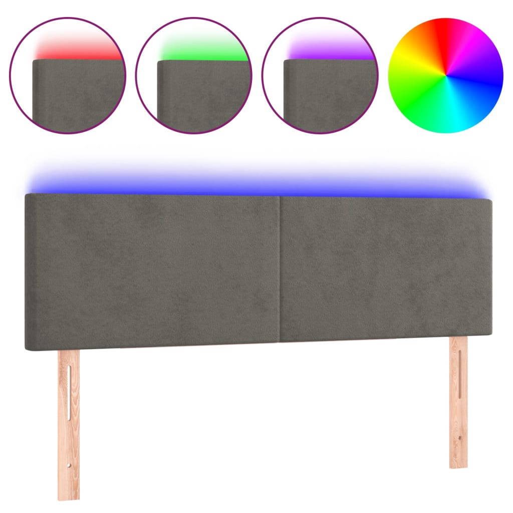 LED Headboard Dark Grey 144 cm Velvet