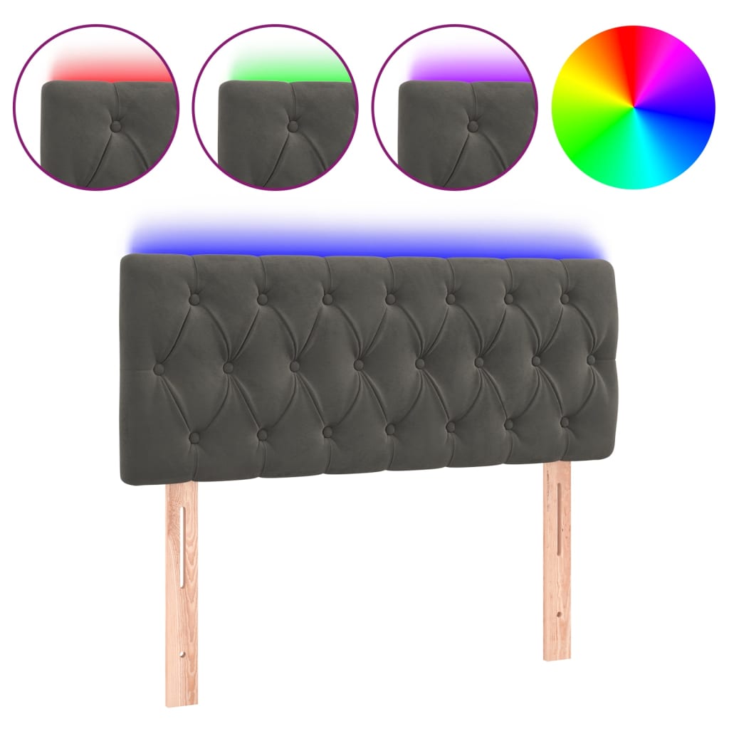 LED Headboard Dark Grey 100 cm Velvet