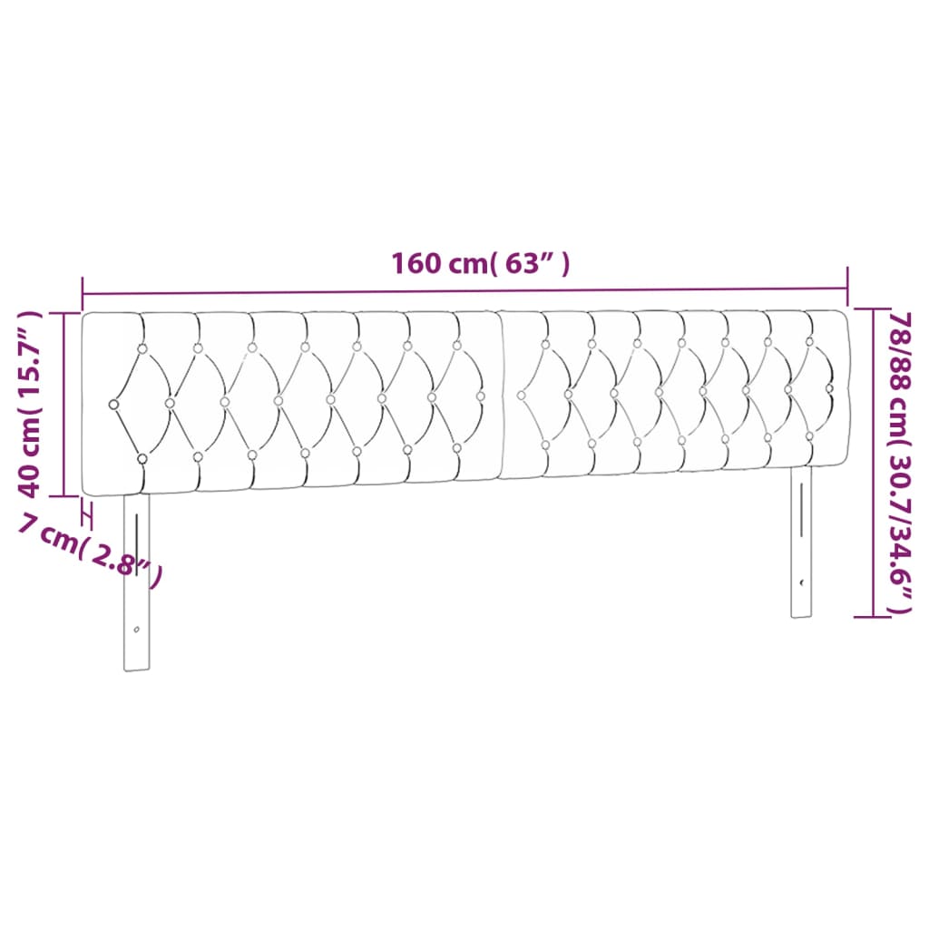 LED Headboard Black 160 cm Velvet