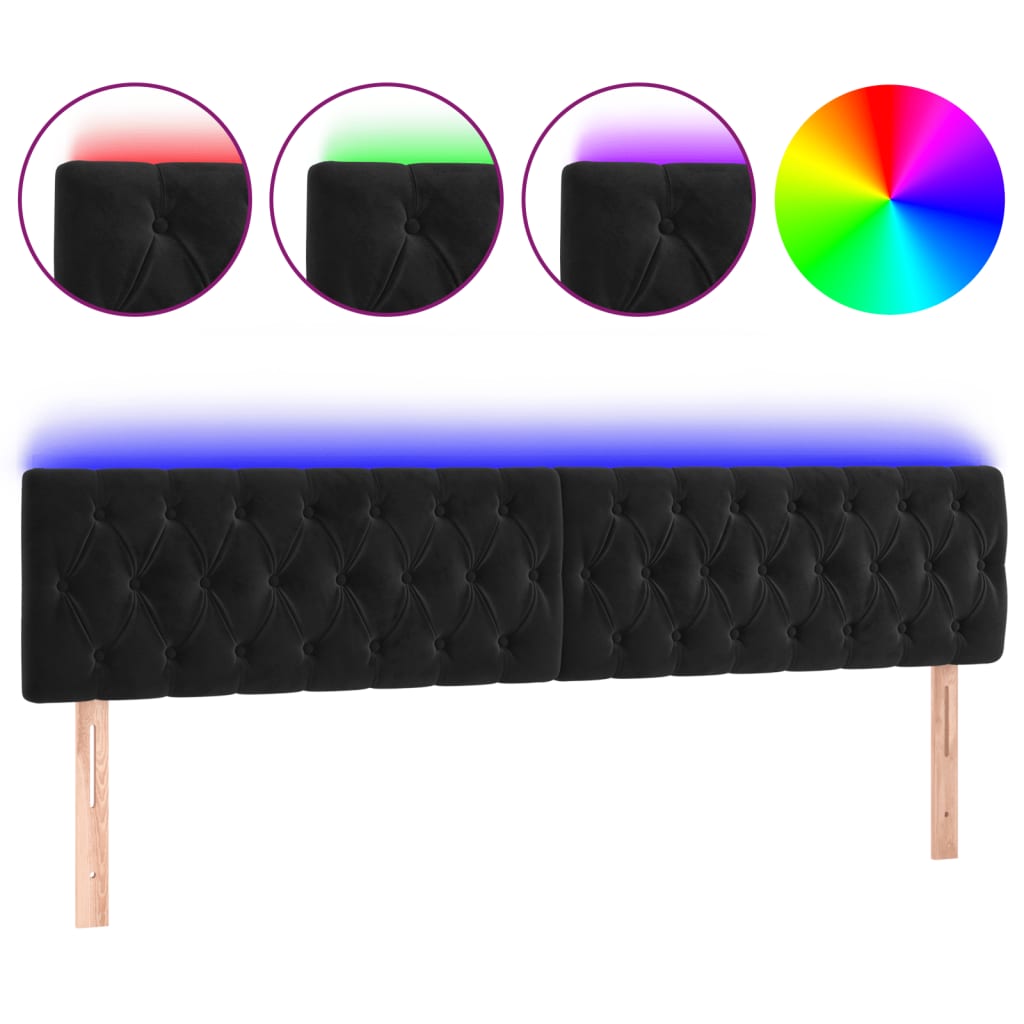 LED Headboard Black 200 cm Velvet