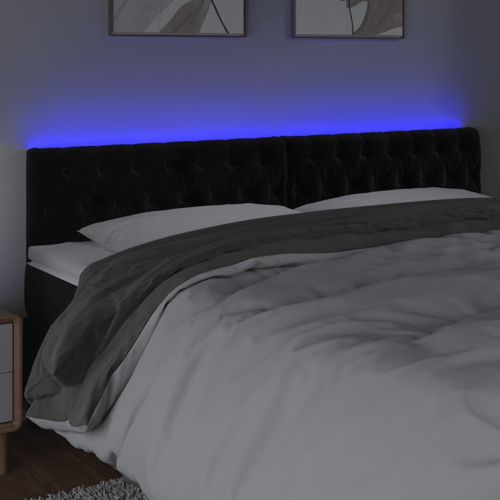 LED Headboard Black 200 cm Velvet